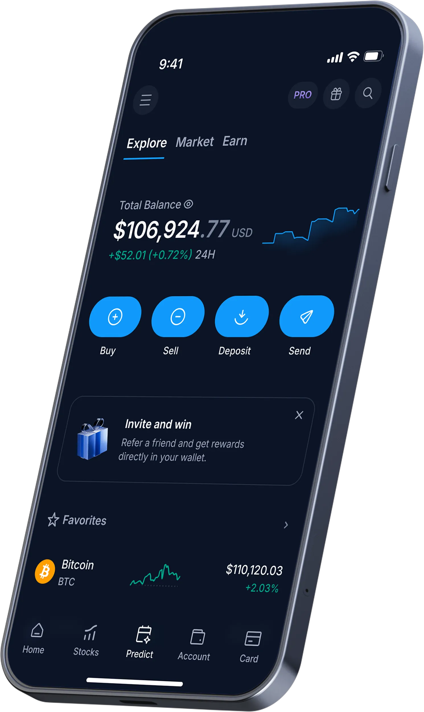 Crypto.com mobile app home screen with the Card tab