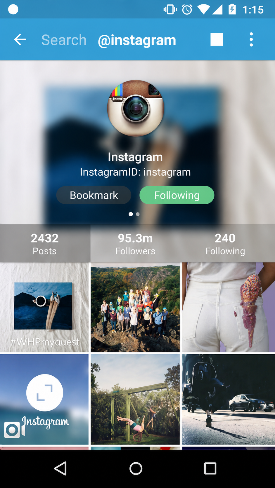 Grab for Instagram photo collection screen