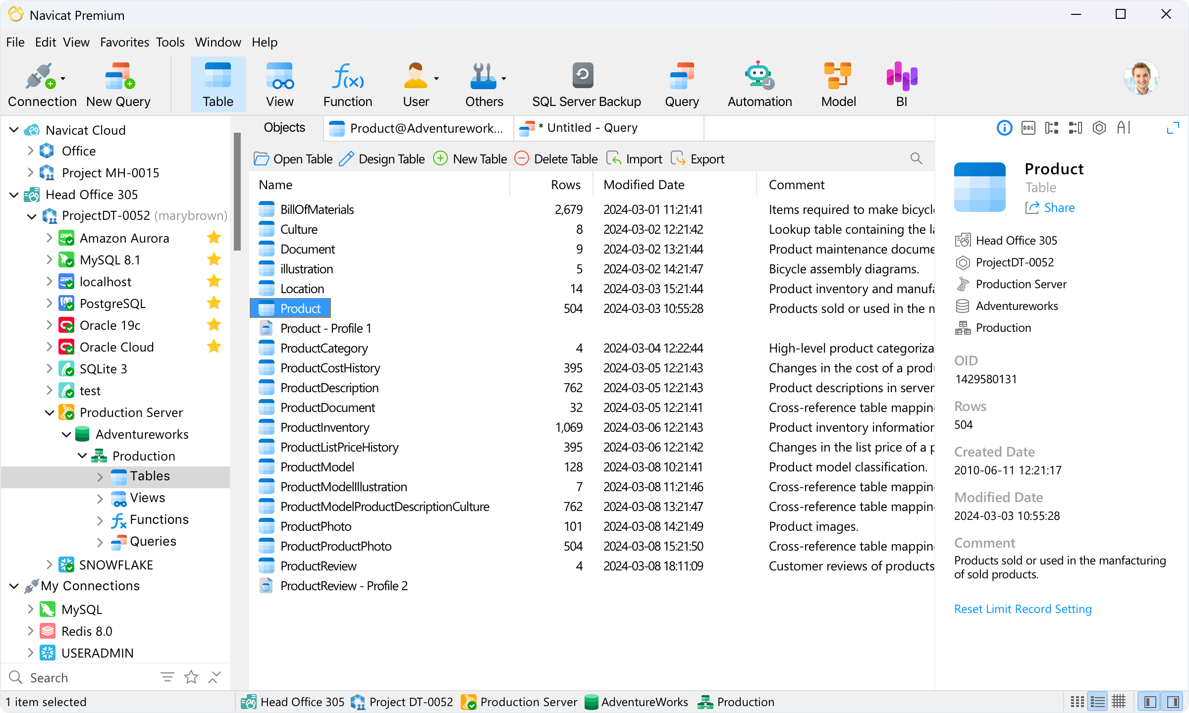 Navicat product screenshot