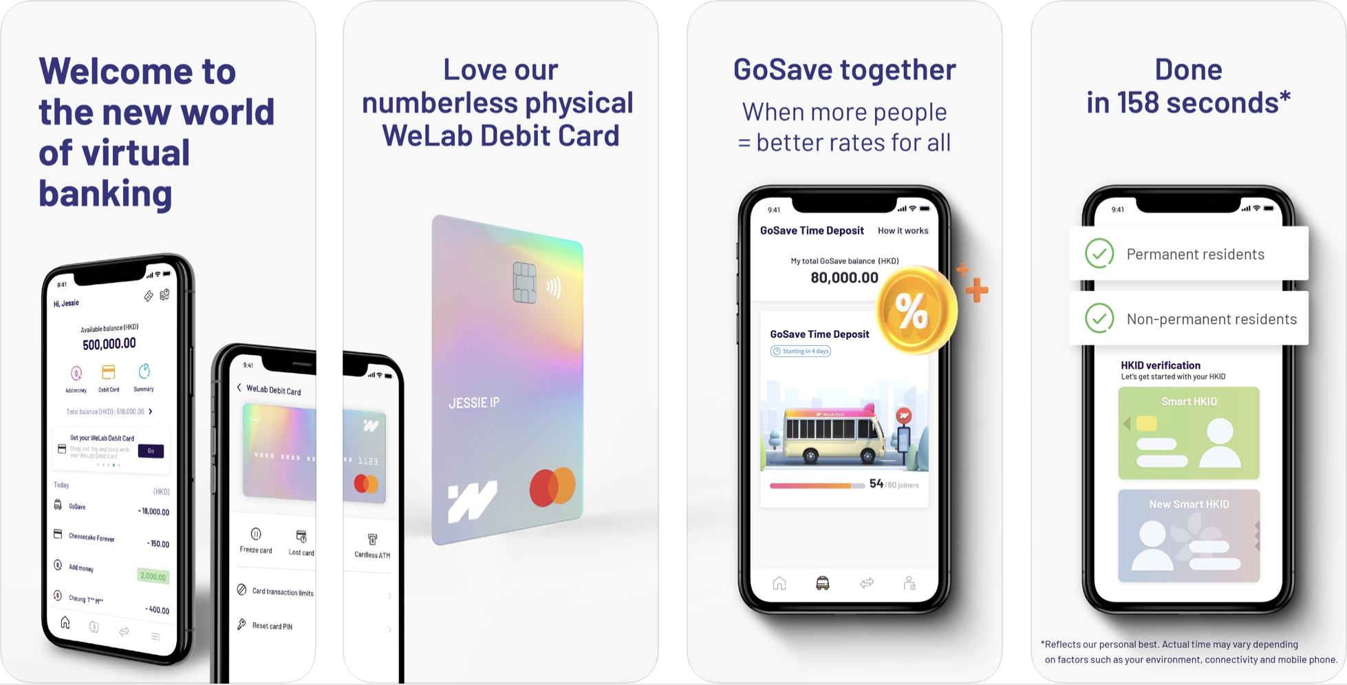 Welab Bank mobile banking product screens